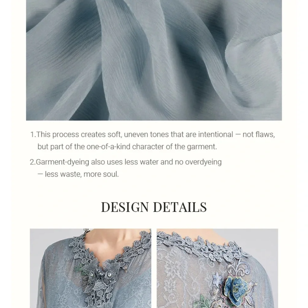 Rich Radi Q’s 3-D Floral Silk Skirt – Bluish Gray, Handcrafted Couture - Picture 8 of 9